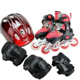 中性减震耐磨可调儿童直排套装滑轮鞋 ZQ-1009套装(黑红 28-31)