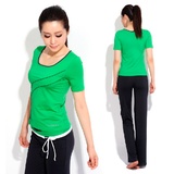 斯泊恩正品 瑜伽服 套装 新款 健身服 跳操服 女 韩版11854+12853(绿色 XL)