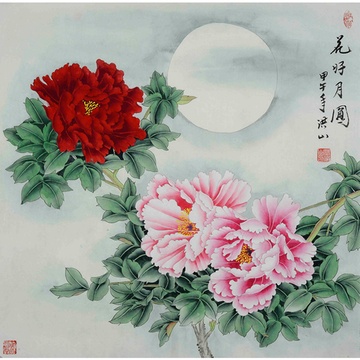 *工笔花鸟画家张洪山《花好月圆》