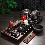 君肴 紫砂陶瓷 青花瓷功夫茶具套装 整套茶具茶盘实木 杯架茶盘