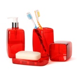 普润 炫彩实用卫浴 乳液瓶 牙刷架 漱口杯 香皂盒 卫浴洗漱4件套 红色（EE7108）