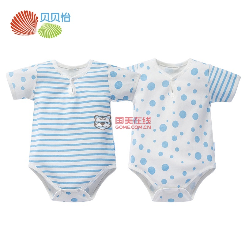 贝贝怡婴幼儿衣服夏天男女宝宝三角哈衣短袖包屁衣152B002(浅蓝 90cm)图片展示-国美在线