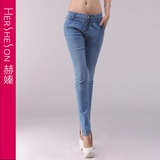 Hersheson赫嫀 双裤腰中高腰女式牛仔裤H1051D(浅蓝色 31码)