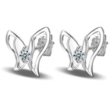 钻石凤凰 18K金8分钻石耳钉 结婚钻石耳饰耳坠正品 女款 两只蝴蝶