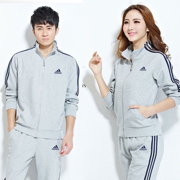 阿迪达斯三叶草运动服套装男女情侣1805#秋季新款休闲服(灰色 女 m)