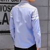 衬衫男中长袖 修身韩版方领纯色休闲学生衬衣时尚潮流青年男装衣服201(浅蓝 M)