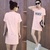爱衣琳 2016夏季新款韩版宽松圆领短袖t恤女修身打底衫显瘦(粉红色)第2张高清大图