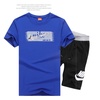 夏季新款Nike/耐克短袖运动套装男纯棉圆领短袖t恤短裤运动套装(黑蓝 L)