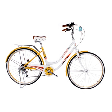 樱花系列26寸韩风变速(7速)女式轻便自行车(白黄色)