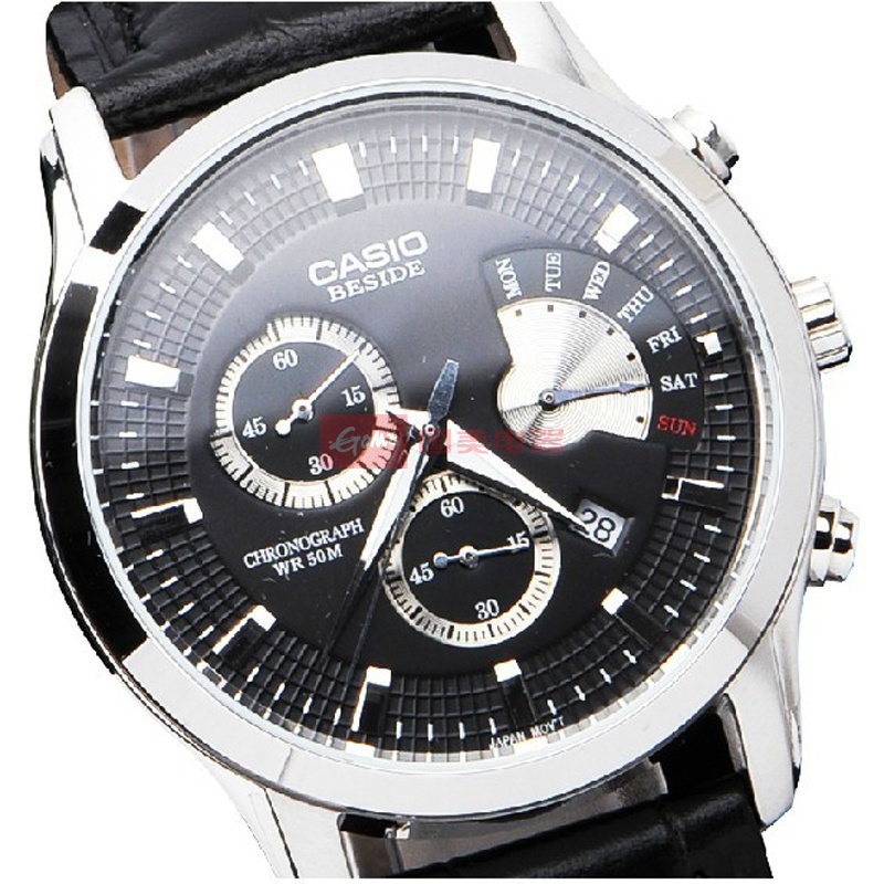 卡西欧bem-501l-1a 三眼计时防水运动皮带男表