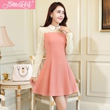 2013秋装新款新品 韩版女装优雅修身连衣裙L474 预售8月9号发货(粉色 XL)