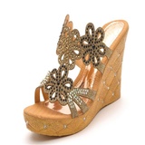 莫蕾蔻蕾新款凉拖鞋子女夏季坡跟高跟彩钻防水台甜美公主花朵8912(黑色 35)