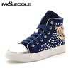 莫蕾蔻蕾/moolecole水钻豹头女鞋春季新款系带平底女板鞋A02(蓝色 35)