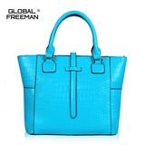 globalfreeman真皮包包女包2013新款时尚手提包单肩斜挎牛皮女包(湖蓝色)