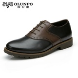 欧伦堡新款休闲鞋头层牛皮英伦风时尚男士鞋男鞋QLXS1210(黑色_ 39码)
