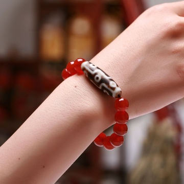 【久德福】藏传圣物九眼天珠 天然红玛瑙女款手链/手串-纯净灵透