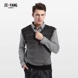 泽阳ZEYANG 2013新款男针织衫格子系列 假两件毛衫ZYHZSD4K014(灰色 L)