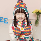 韩国kocotree爱心蝴蝶结帽子围巾手套三件套装(粉色)
