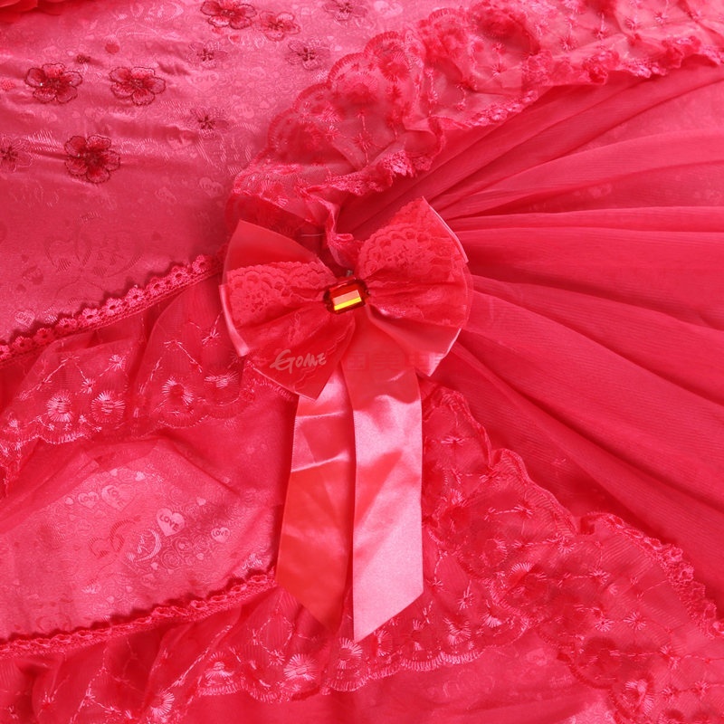 家纺 全棉纯棉贡缎柔丝棉结婚庆大红九件套多件套床品c(永结同心浅红