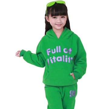 马克兔秋冬季新款加绒加厚卫衣两件套童装2014儿童运动套装校服(绿色