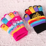 冬季可爱彩色雪花儿童手套冬 学生宝宝双层加厚五指保暖手套(10-18岁（颜色随机）)