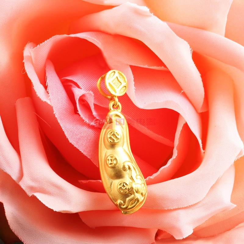 多边金都 黄金足金 立体福豆豆荚吊坠 黄金吊坠(3.17g)