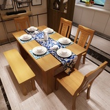奥馨缘 实木餐桌 简约现代餐桌椅组合 长方形饭桌 北欧风格粗腿西餐桌(金胡桃 一桌六椅)