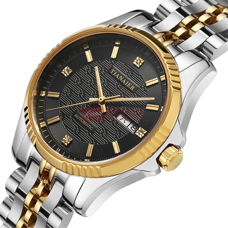 【天奈尔1011国产品牌表钢带间金黑盘图片】天奈尔(tiannaier)手表