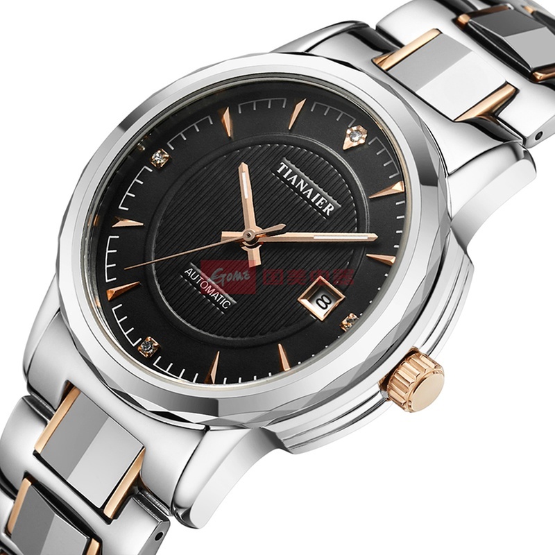 【天奈尔1013国产品牌表钢带间金黑盘图片】天奈尔(tiannaier)手表