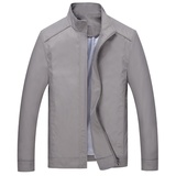 2015秋装新款男式立领夹克 中年男士欧美纯色薄款男装外套外衣男2806(灰色 175)