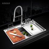 阿萨斯8149欧式多功能304不锈钢水槽套餐 厨房洗碗池洗菜盆大单槽刀架和置物架