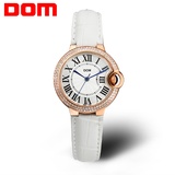 多姆（DOM）手表 女表 石英表潮流时尚皮带手表防水钻女士手表(镶钻款白色表带)