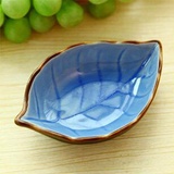 陶瓷冰裂釉调料酱油醋小碟子树叶造型(4个深蓝DD6105)