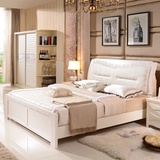 御品梓匠 现代中式简约白色实木床1.8米双人床主卧室储物高箱床1.5米单人公主床 欧式雕花床(实木床+床垫(送1个床头柜))